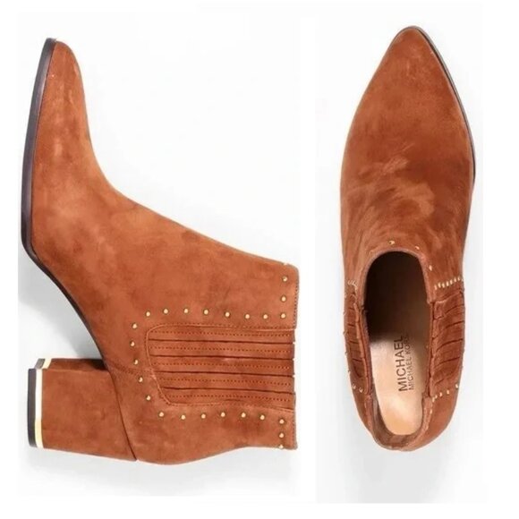 NIB ✅ Michael Kors GEMMA Studded Ankle Boot in Dark Caramel (Suede) 9B ✨ NIB - Picture 1 of 14
